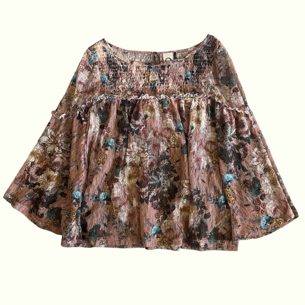 Anthropologie Akemi + Kin Floral Lace Smocked Patrizia Blouse